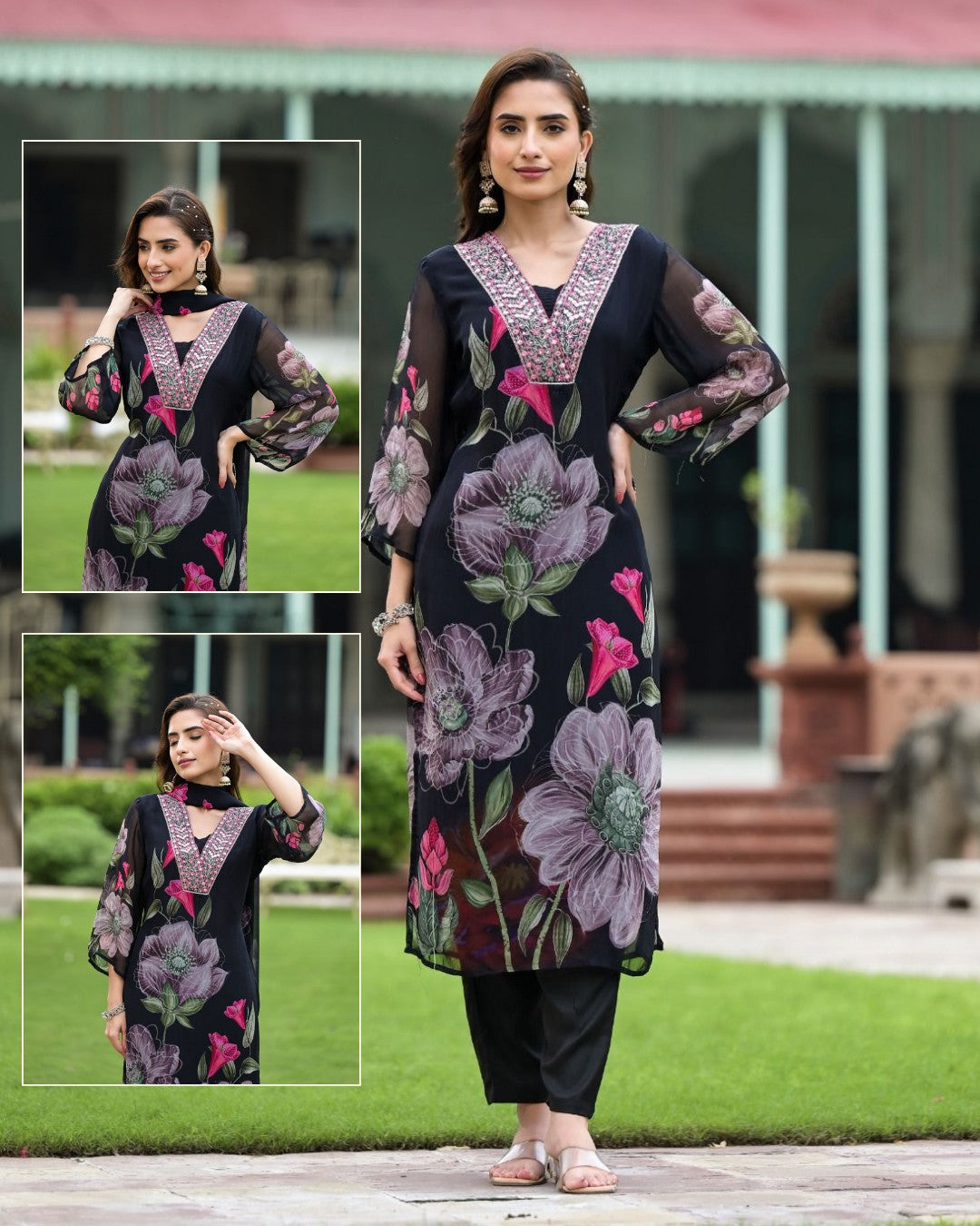 Sonika Georgette Viscose Chanderi Kurti Set