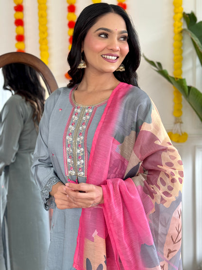 AAROHI Viscose Chanderi Pure Linen Kurti Set