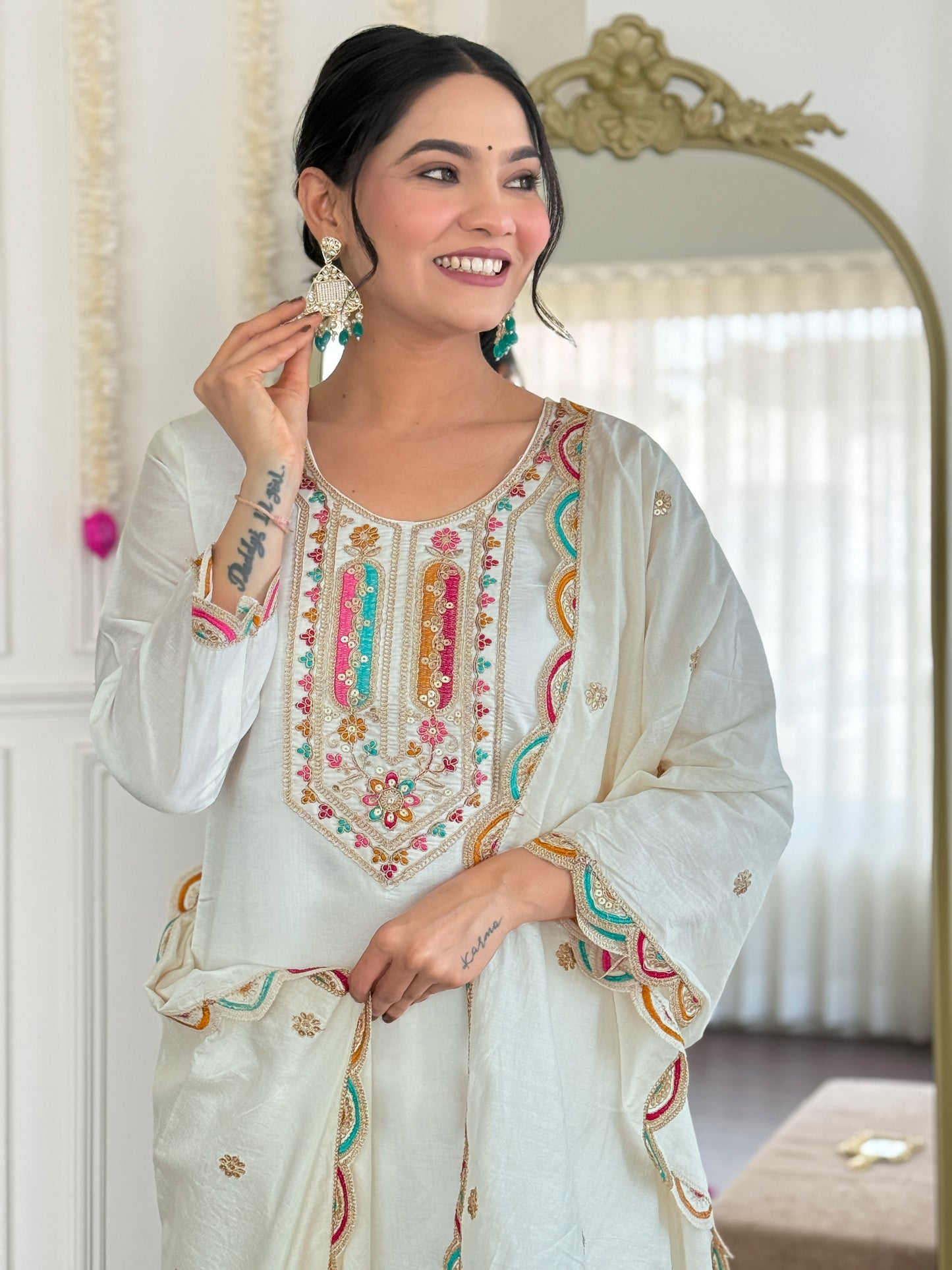 ANAMIKA Viscose Chanderi Chanderi Kurti Set