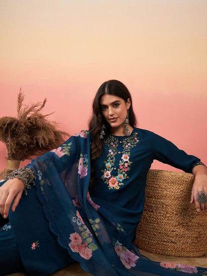 ANCHAL Viscose Chanderi Pure Organza Kurti Set