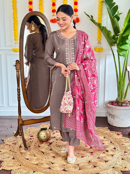 BINDIYA Viscose Chanderi Pure Linen Kurti Set