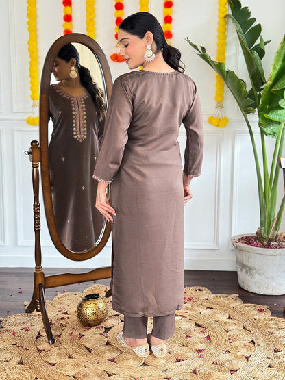 BINDIYA Viscose Chanderi Pure Linen Kurti Set