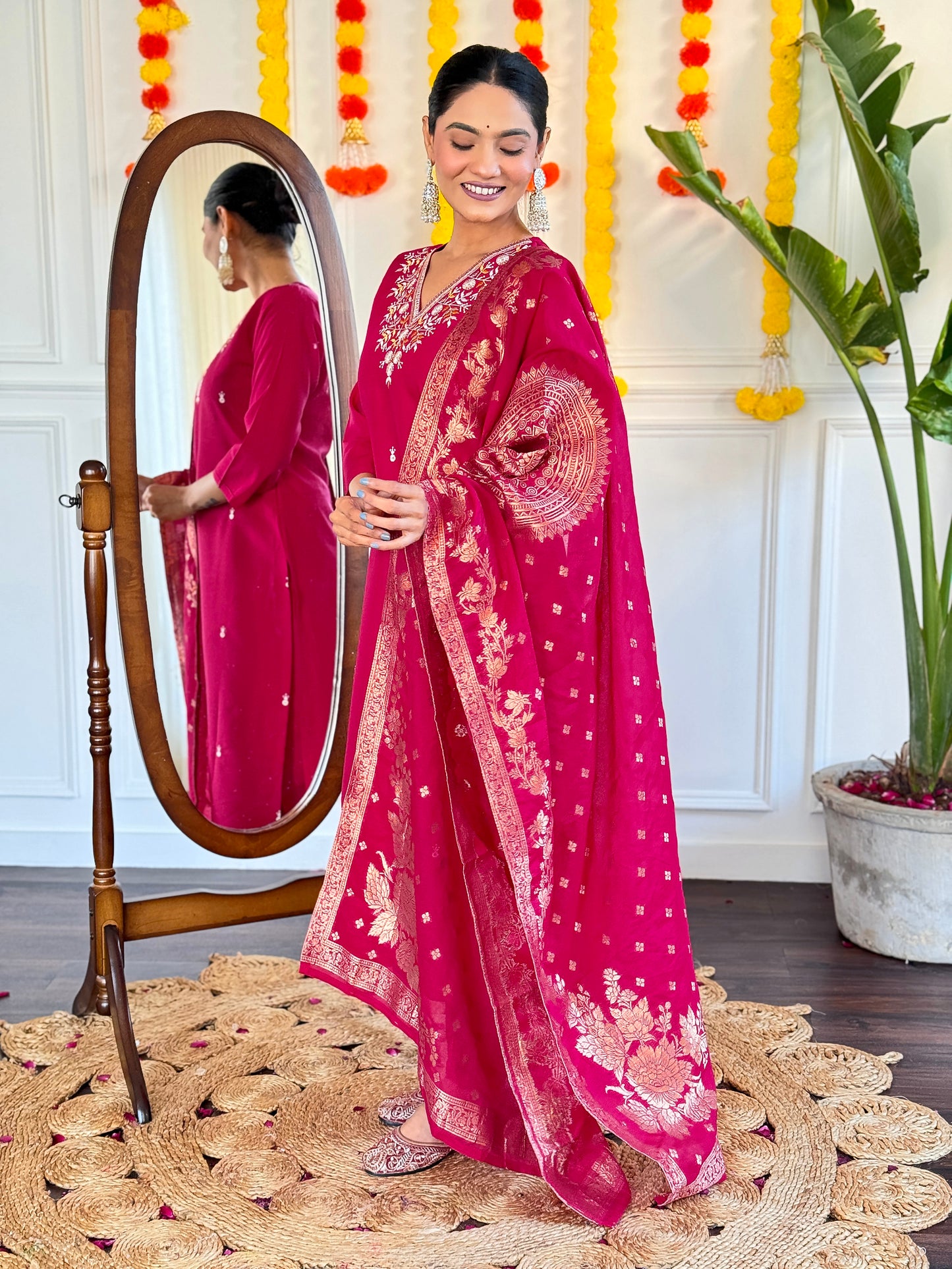 NIRJA Viscose Chanderi Nylon Jacquard Kurti Set