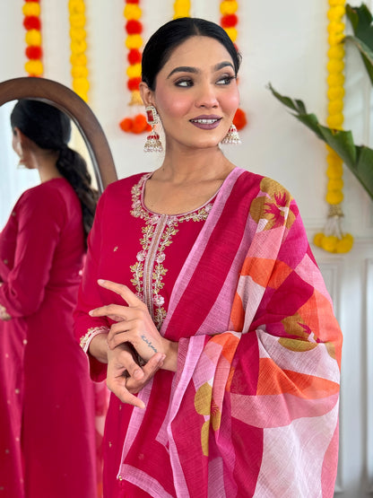 CHARMI Viscose Chanderi Pure Linen Kurti Set