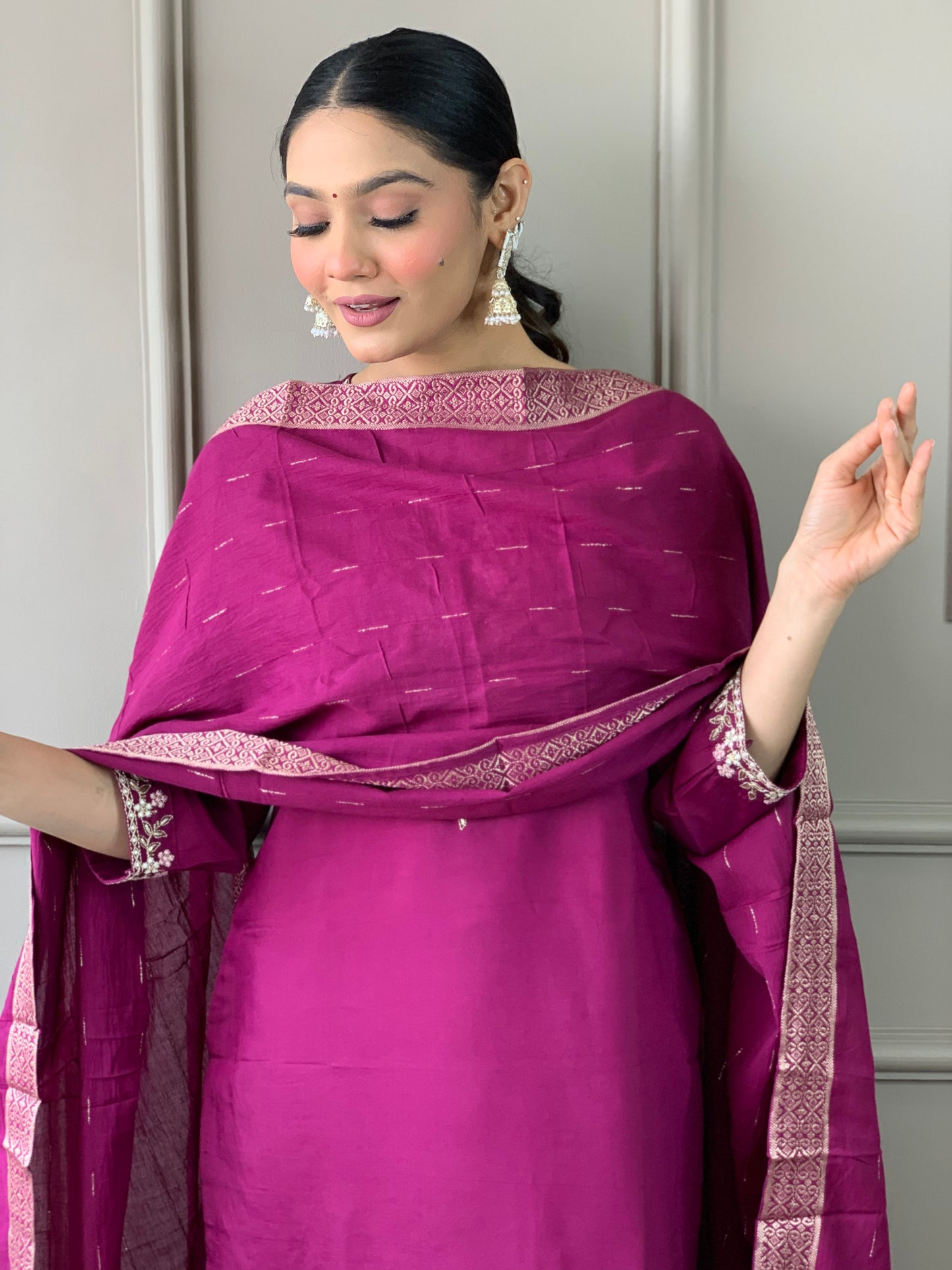 EMILY Viscose Chanderi Jacquard Kurti Set