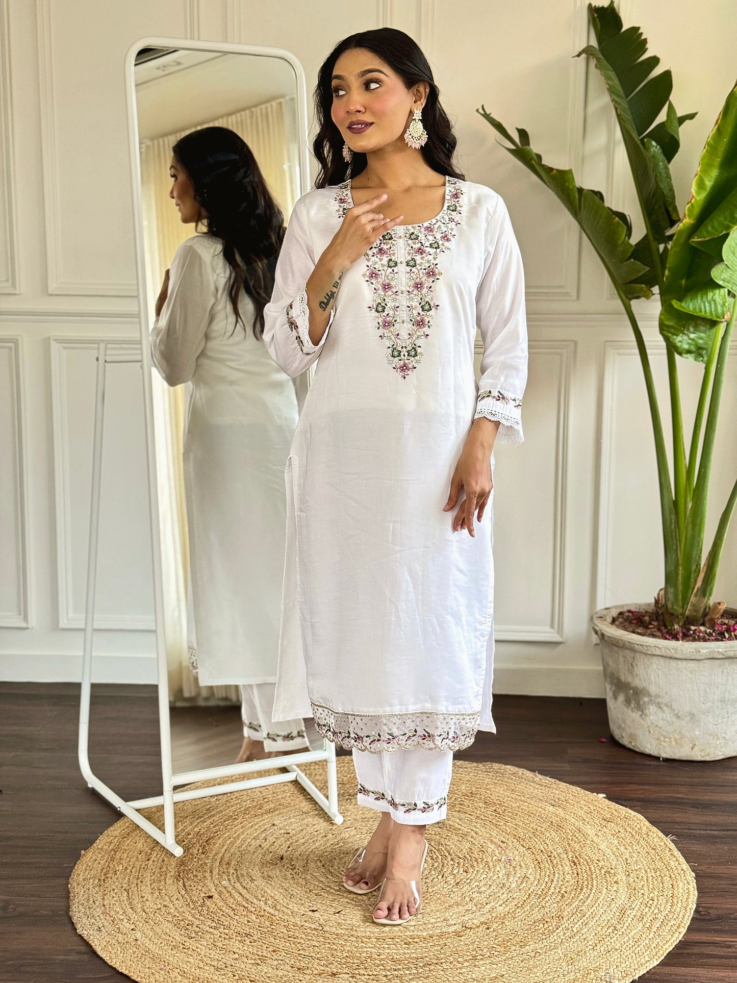 FALGUNI Viscose Chanderi Clinen Kurti Set