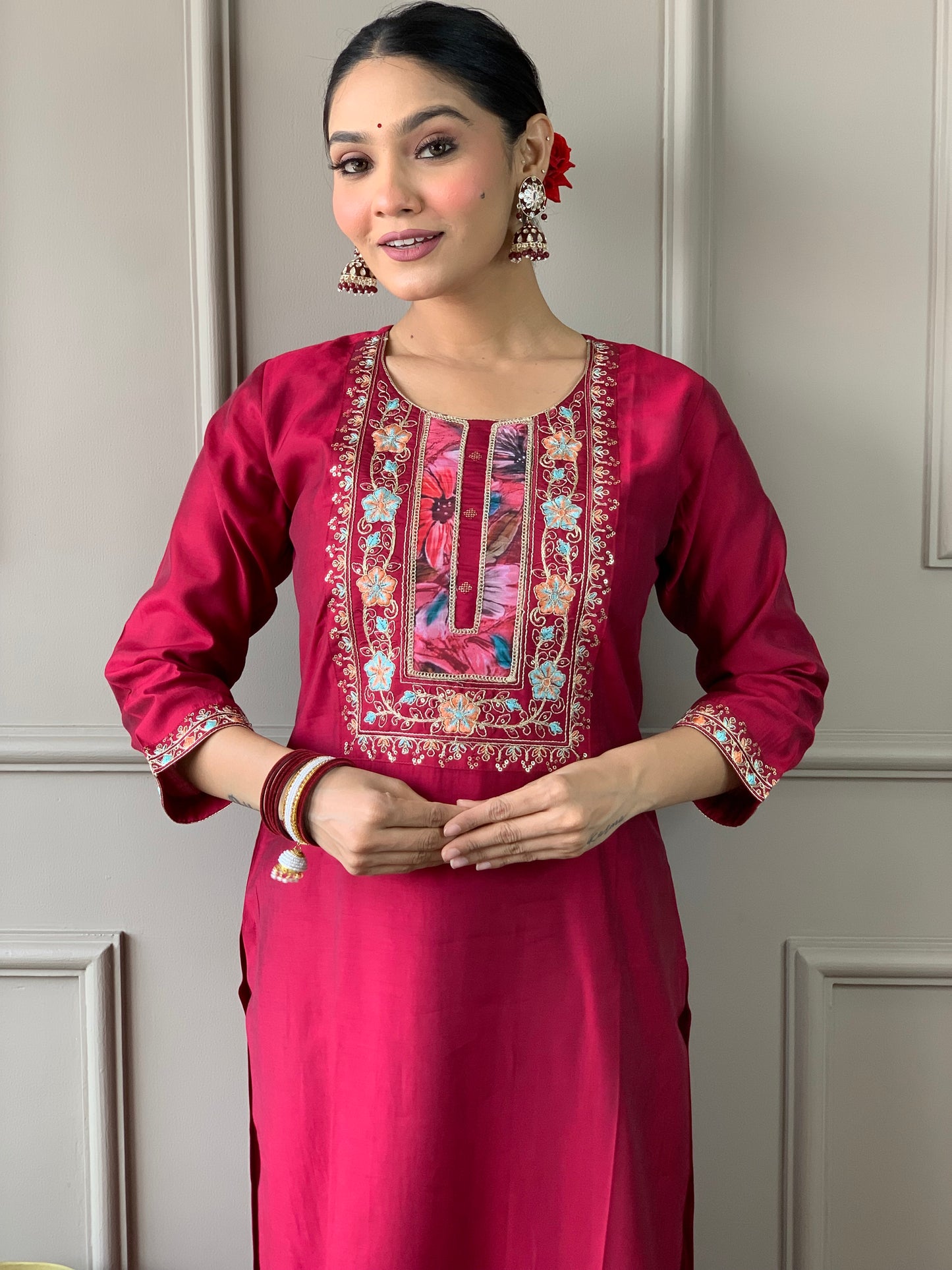 HAZEL Viscose Chanderi Natural Crepe Kurti Set