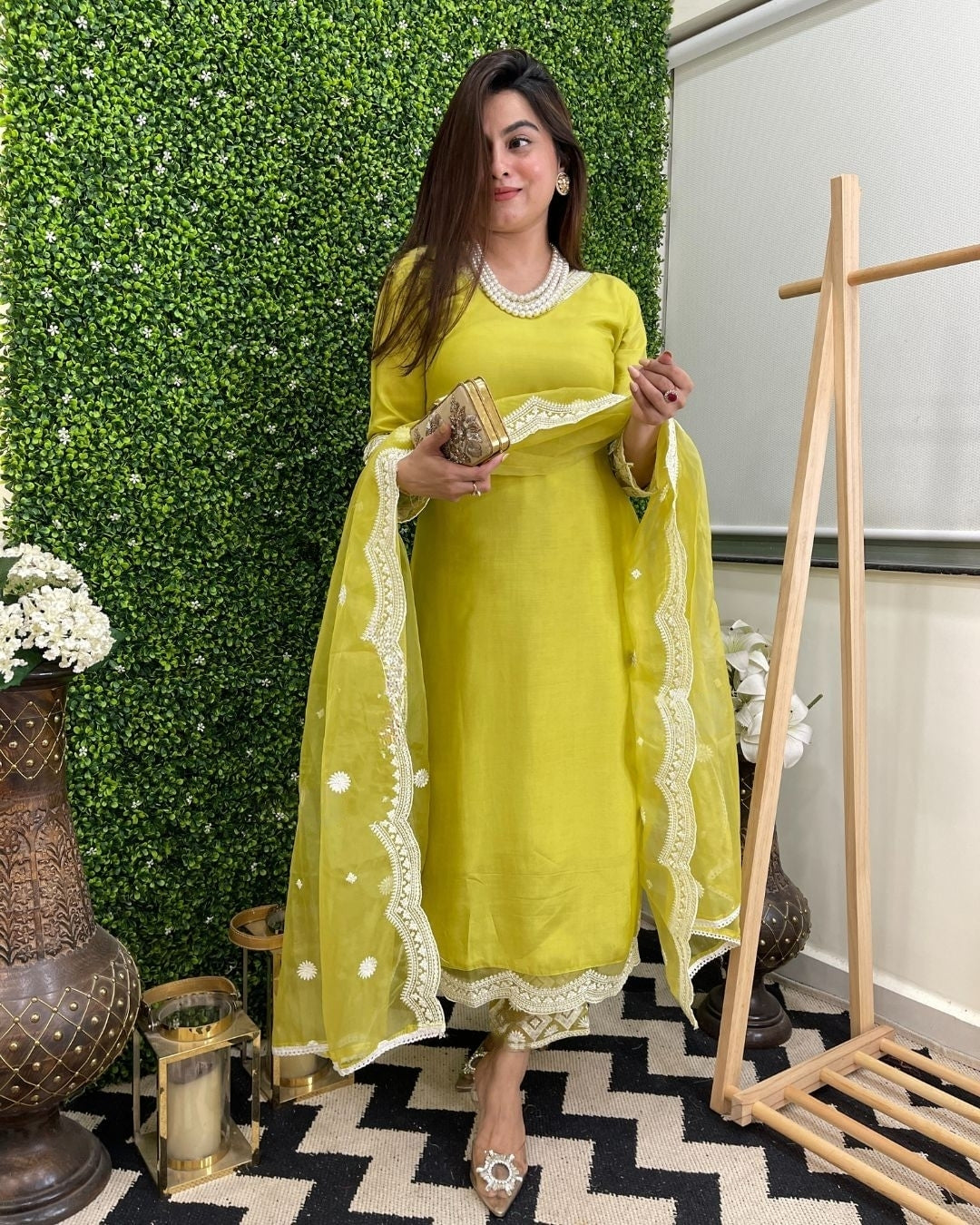 KAMYA Chanderi Organza Kurti Set
