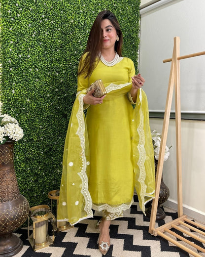 KAMYA Chanderi Organza Kurti Set