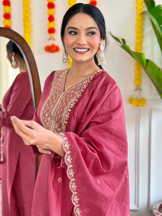 MADHAVI Viscose Chanderi Nylon Chanderi Kurti Set