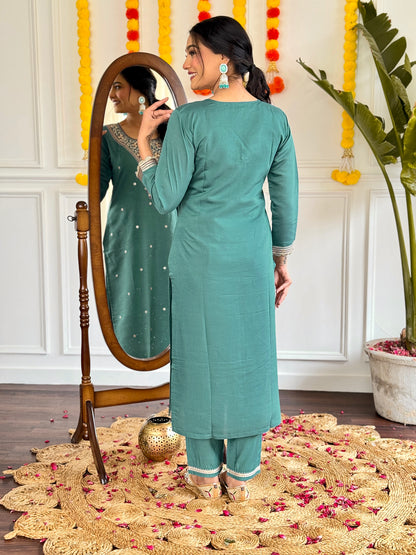 NAMRATA Viscose Chanderi Linen Kurti Set