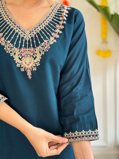 NILAM Viscose Chanderi Nylon Jacquard Kurti Set