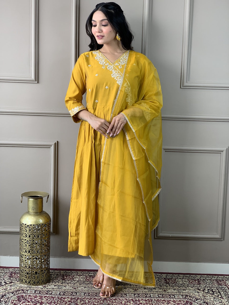 OLIVIA Viscose Chanderi Organza Kurti Set