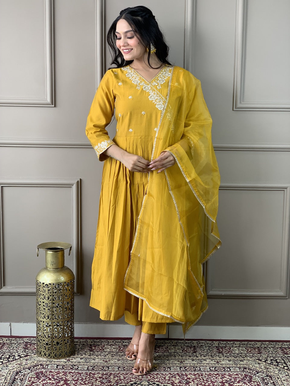 OLIVIA Viscose Chanderi Organza Kurti Set