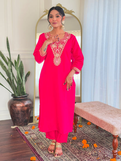 REVA Viscose Chanderi Linen Kurti Set