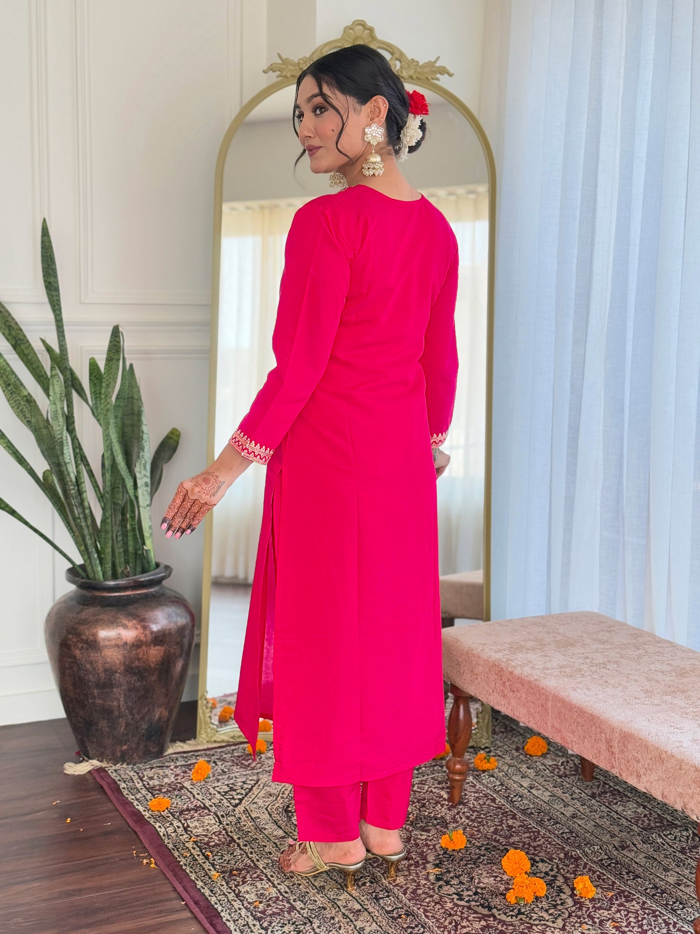 REVA Viscose Chanderi Linen Kurti Set