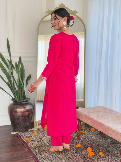 REVA Viscose Chanderi Linen Kurti Set