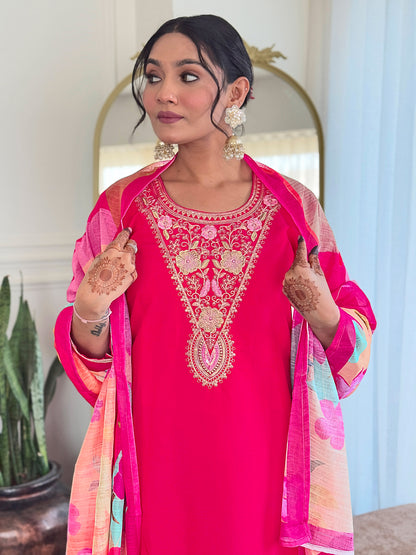 REVA Viscose Chanderi Linen Kurti Set