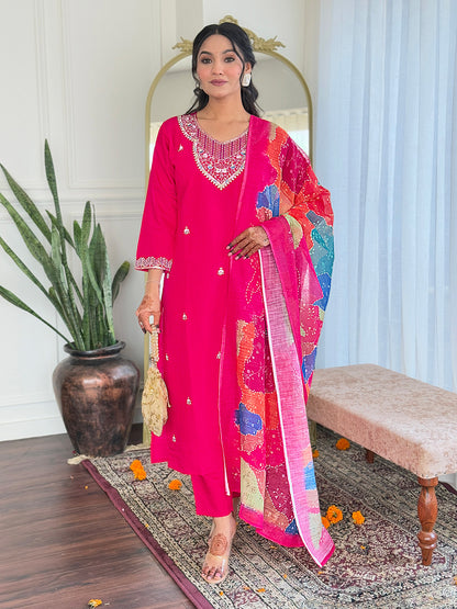 SIYA Viscose Chanderi Linen Kurti Set