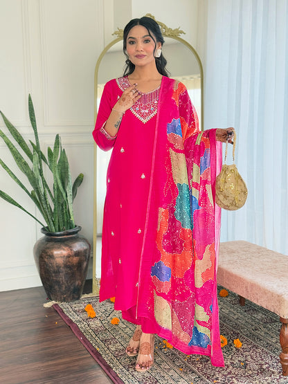 SIYA Viscose Chanderi Linen Kurti Set