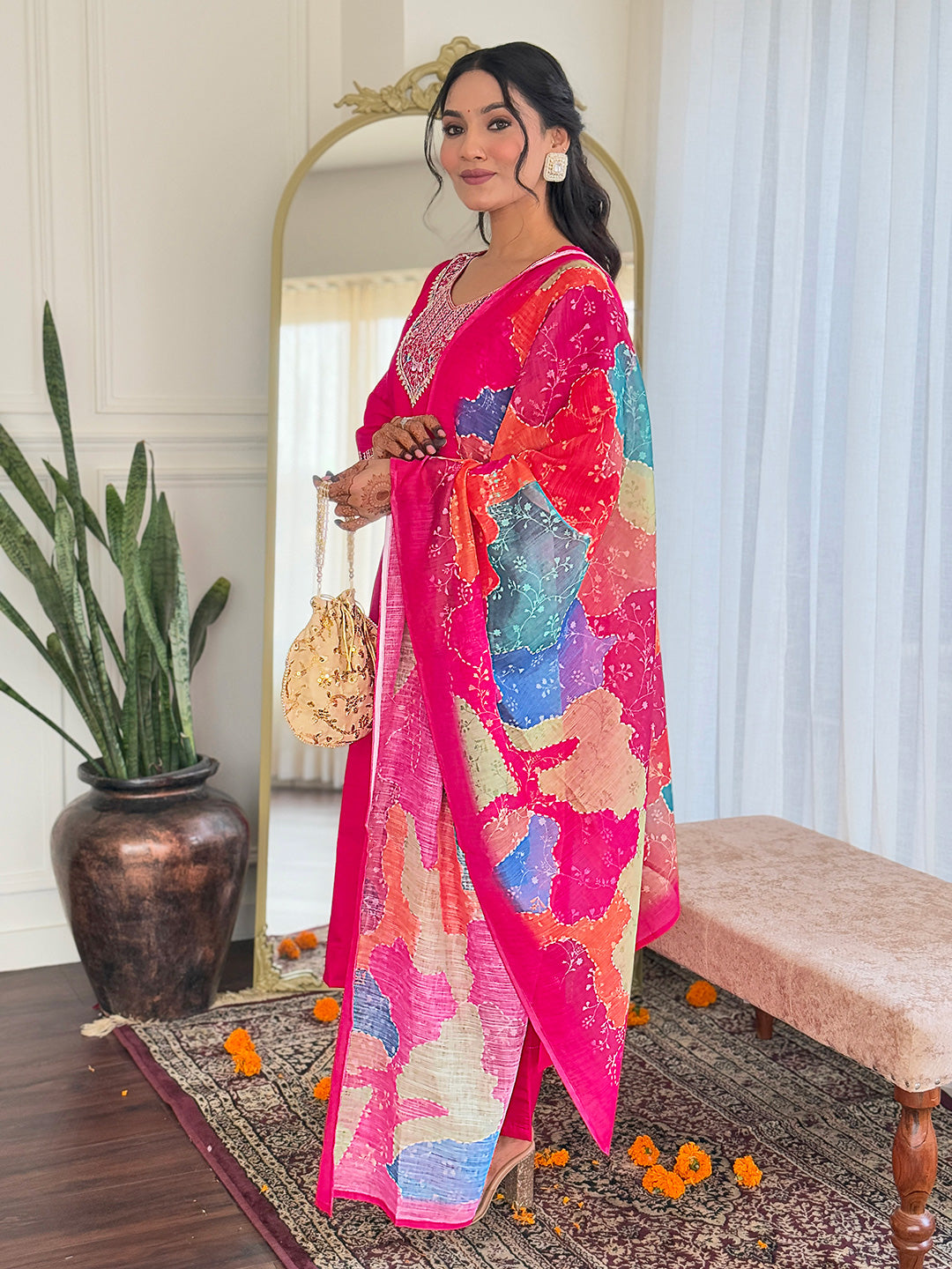 SIYA Viscose Chanderi Linen Kurti Set