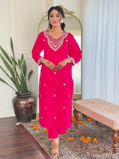 SIYA Viscose Chanderi Linen Kurti Set