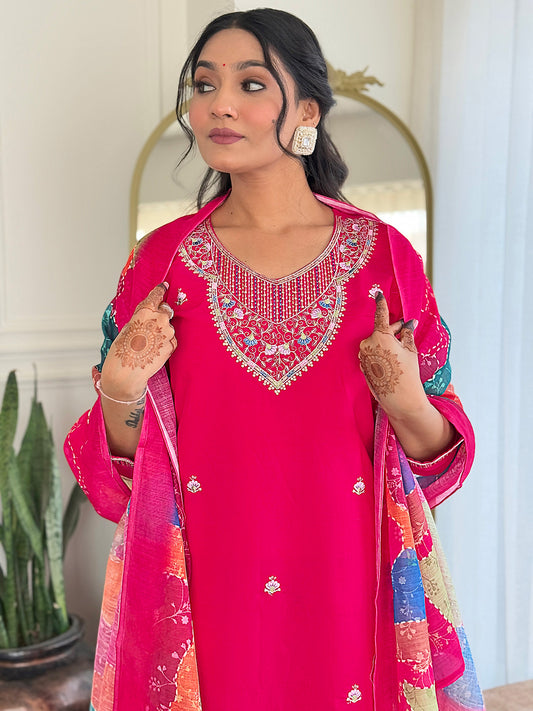 SIYA Viscose Chanderi Linen Kurti Set