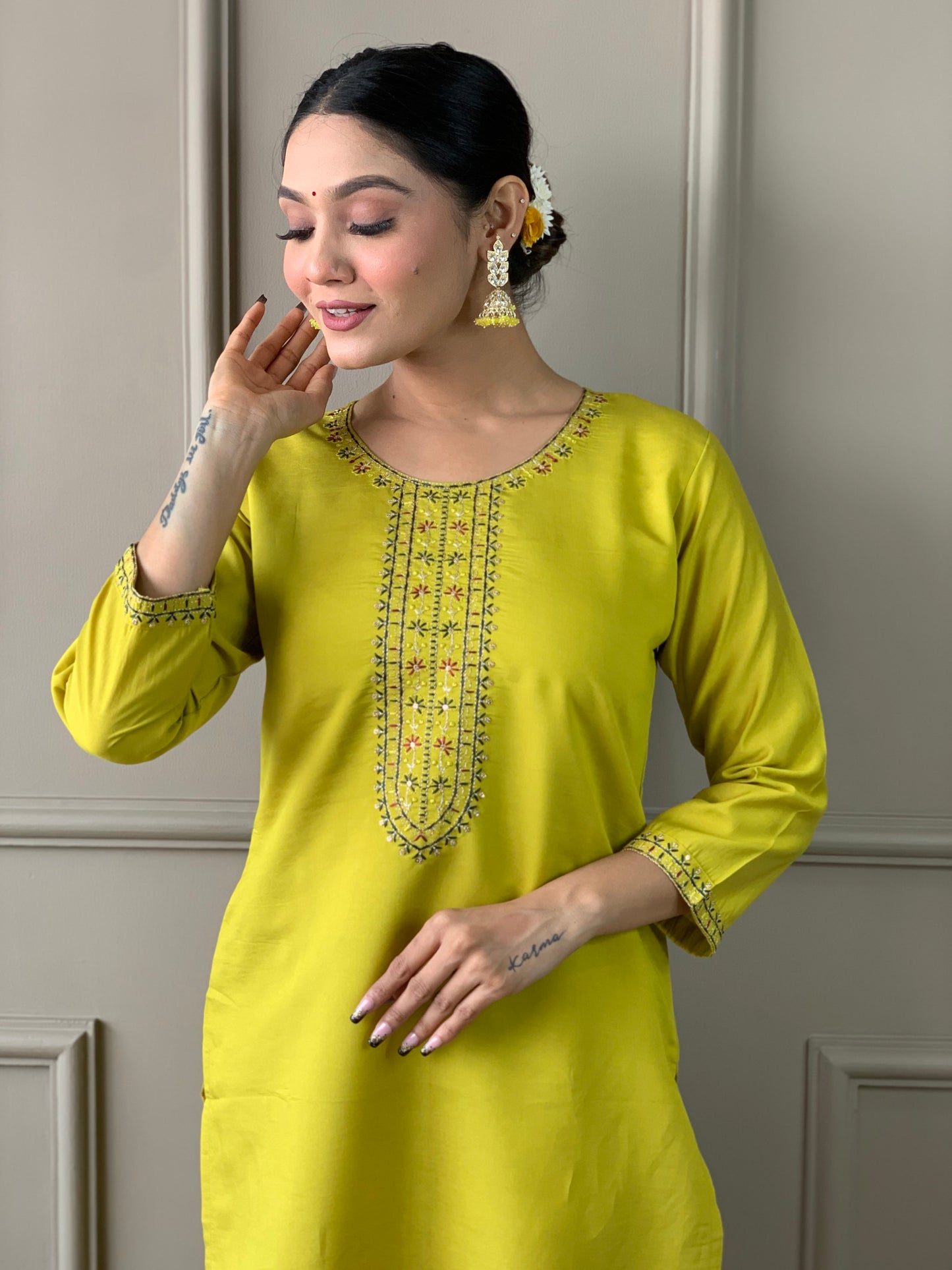 SOFIA Viscose Chanderi Satin Kurti Set