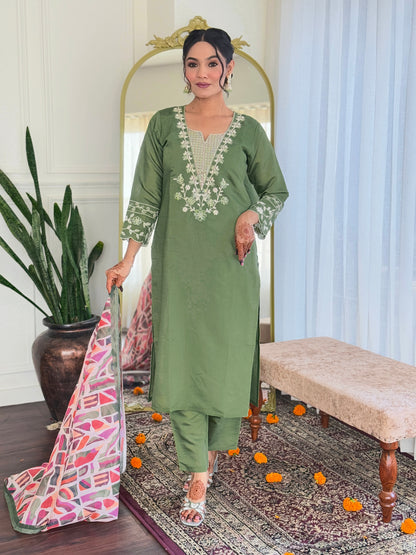 VEDA Viscose Chanderi Linen Kurti Set