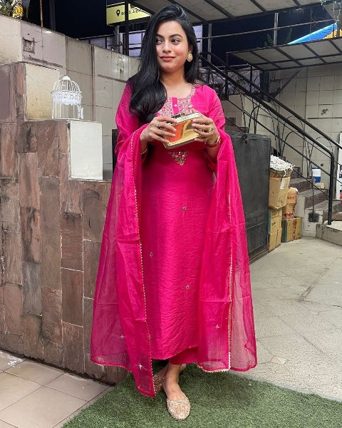 ZARA Viscose Chanderi Pure Organza Kurti Set