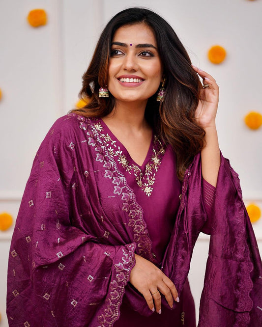 ZARNA Viscose Chanderi Chanderi Kurti Set