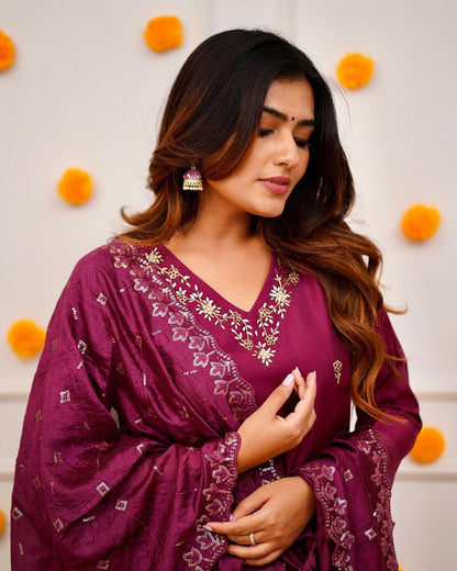 ZARNA Viscose Chanderi Chanderi Kurti Set