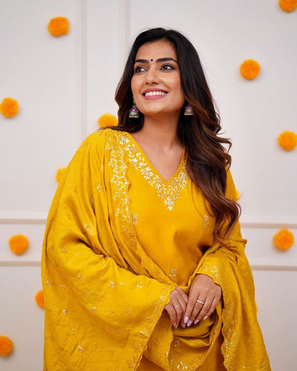 ZARNA Viscose Chanderi Chanderi Kurti Set