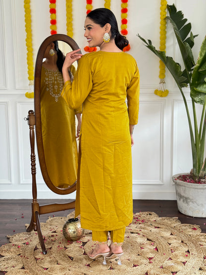 ZIA Viscose Chanderi Pure Linen Kurti Set