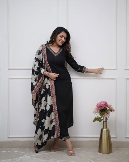 BLACK BERRY Viscose Silk Chinon Kurti Set