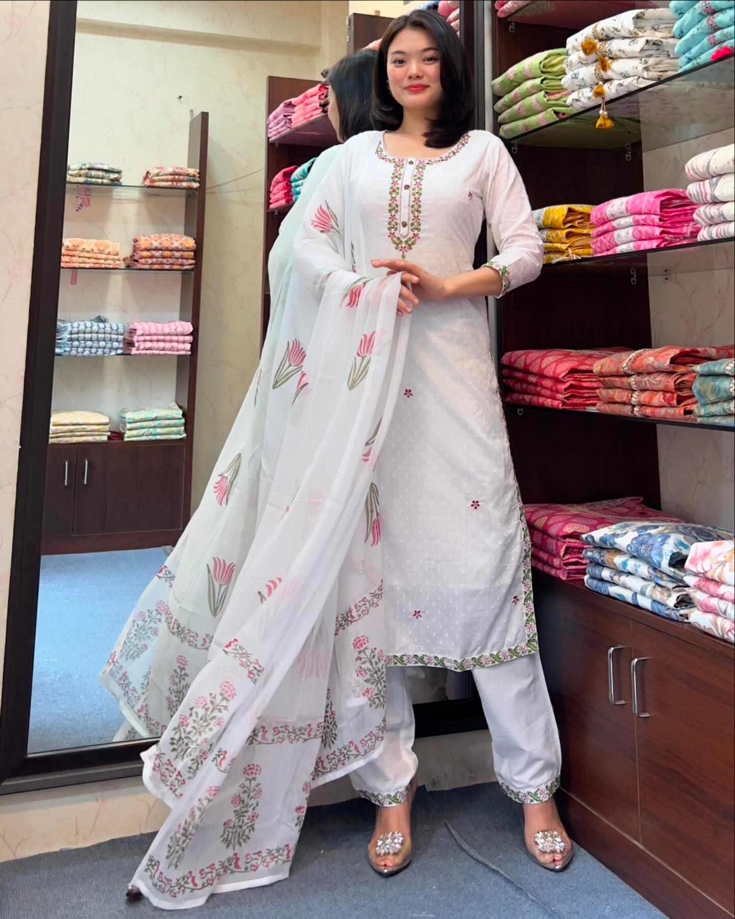 MIA Georgette Butti Viscose Chanderi Kurti Set