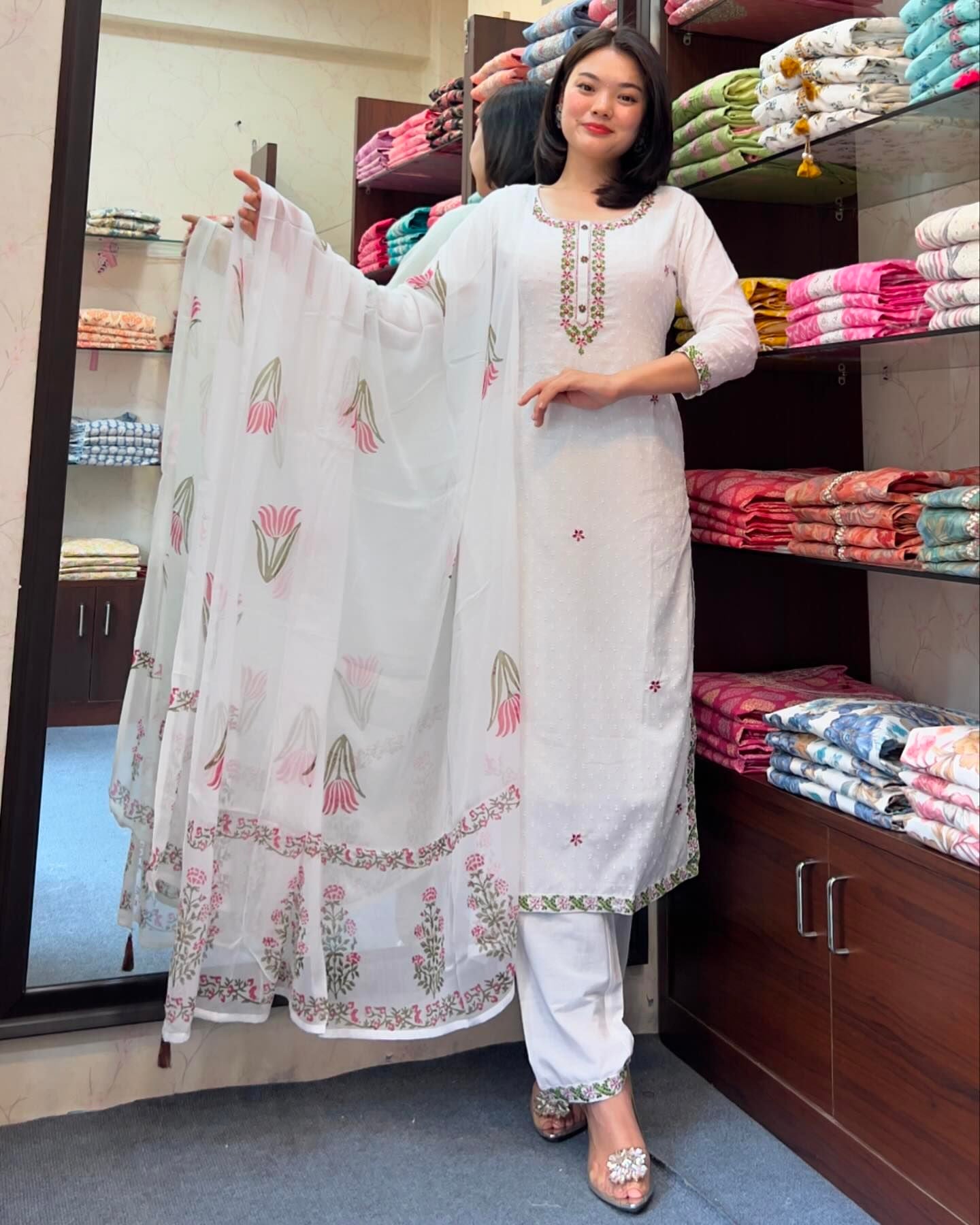 MIA Georgette Butti Viscose Chanderi Kurti Set