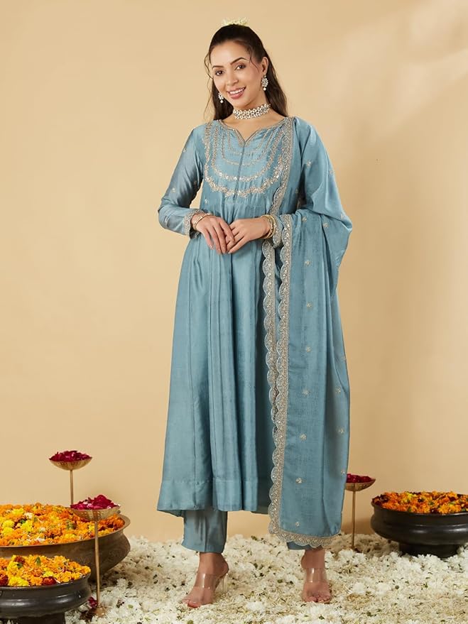 MUSKAN Vichitra Silk Vichitra Kurti Set