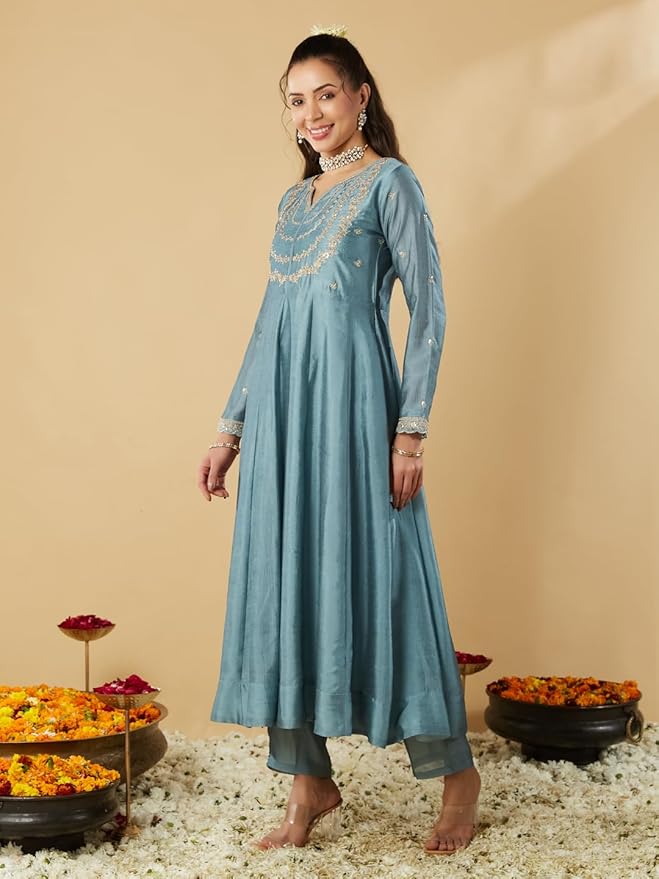 MUSKAN Vichitra Silk Vichitra Kurti Set