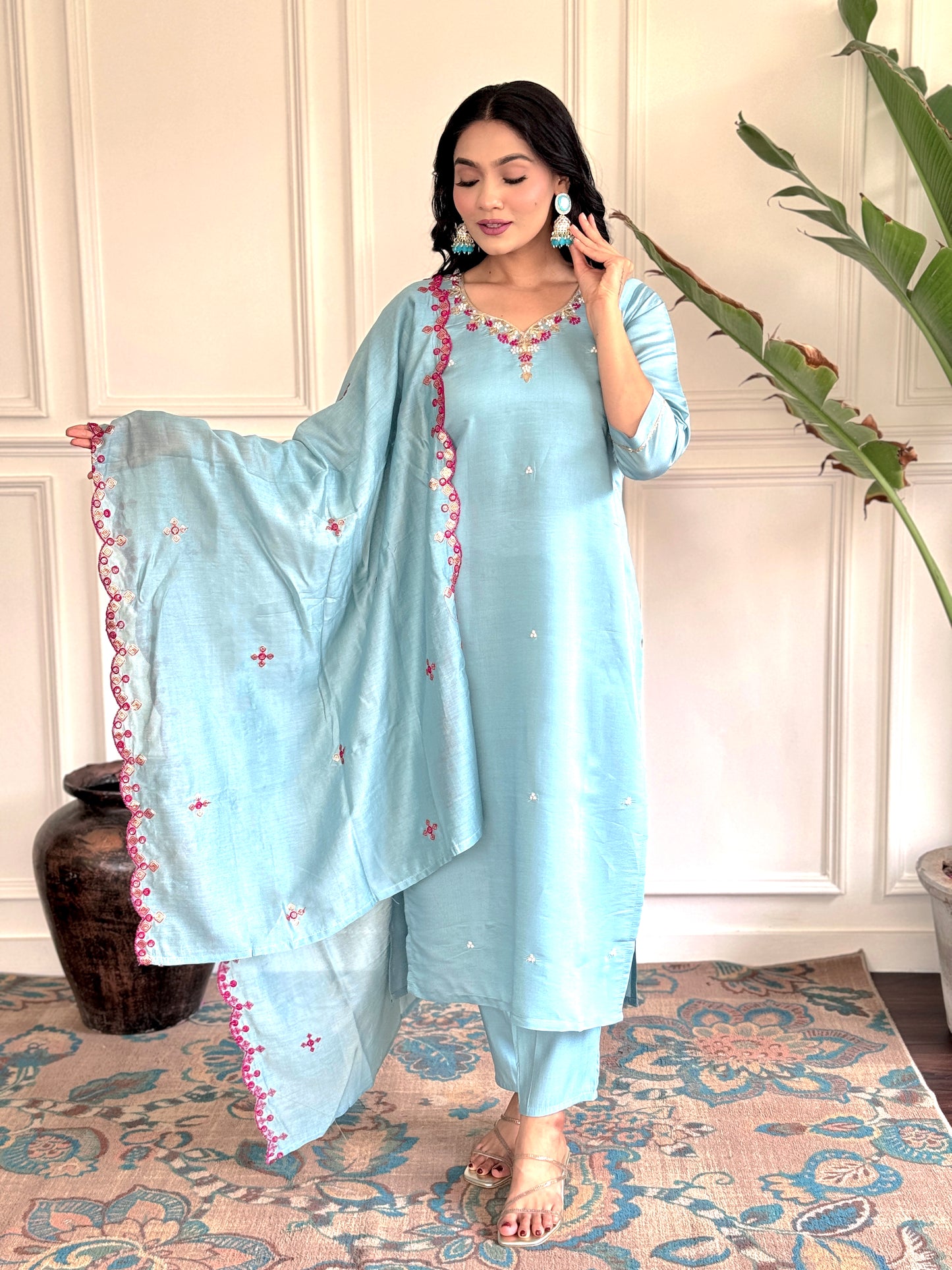 PRACHI Viscose Chanderi Viscose Chanderi Kurti Set