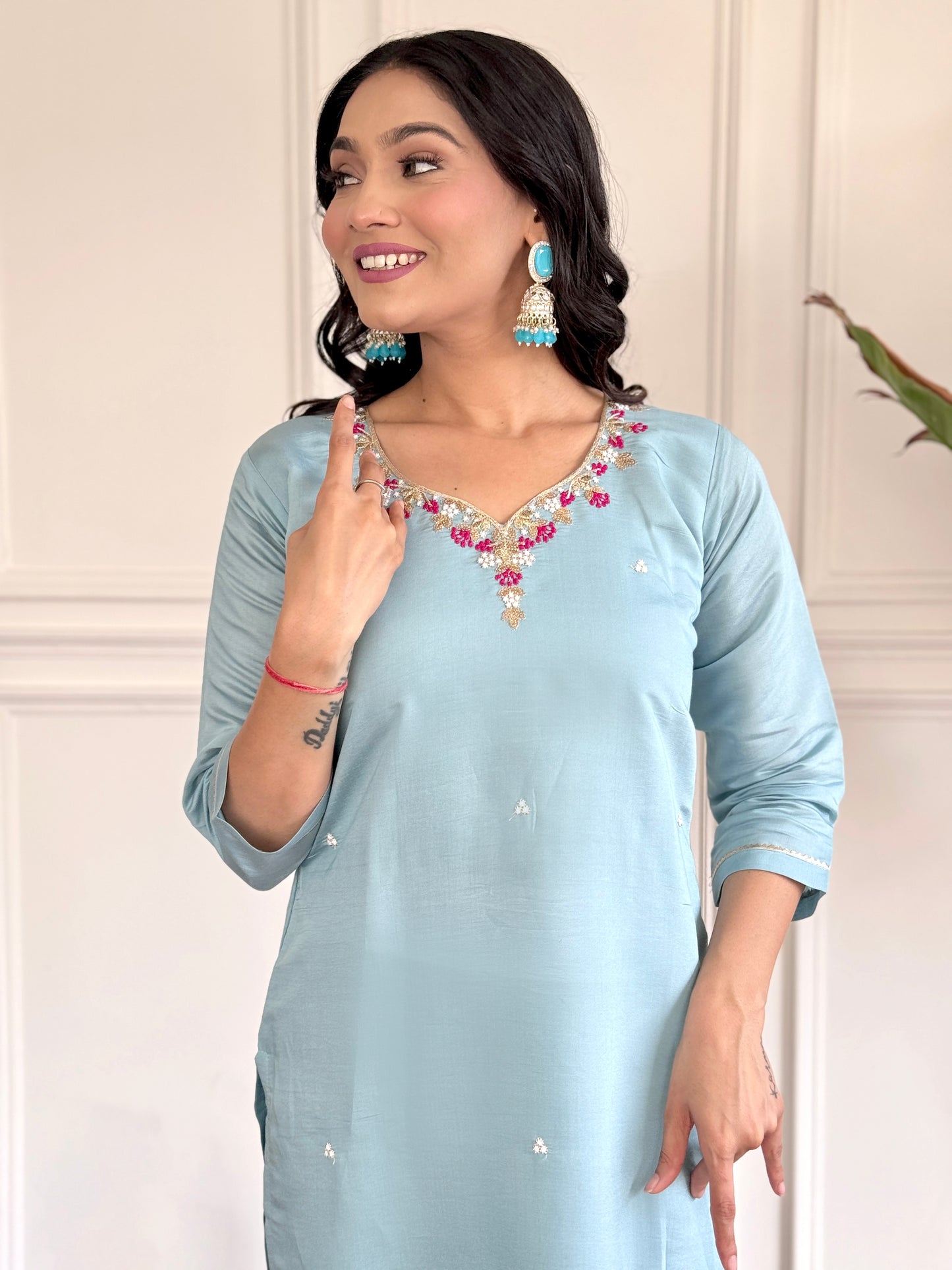 PRACHI Viscose Chanderi Viscose Chanderi Kurti Set