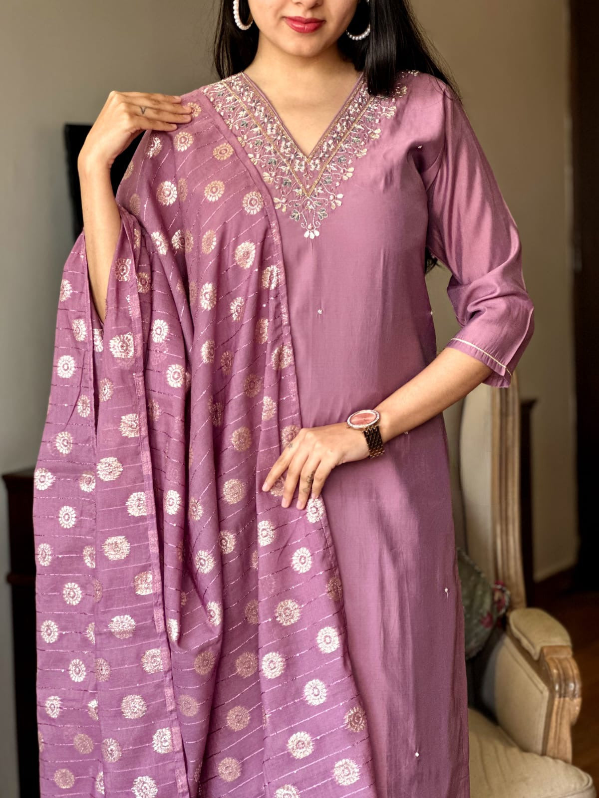 RIGA Viscose Chanderi Jacquard Kurti Set