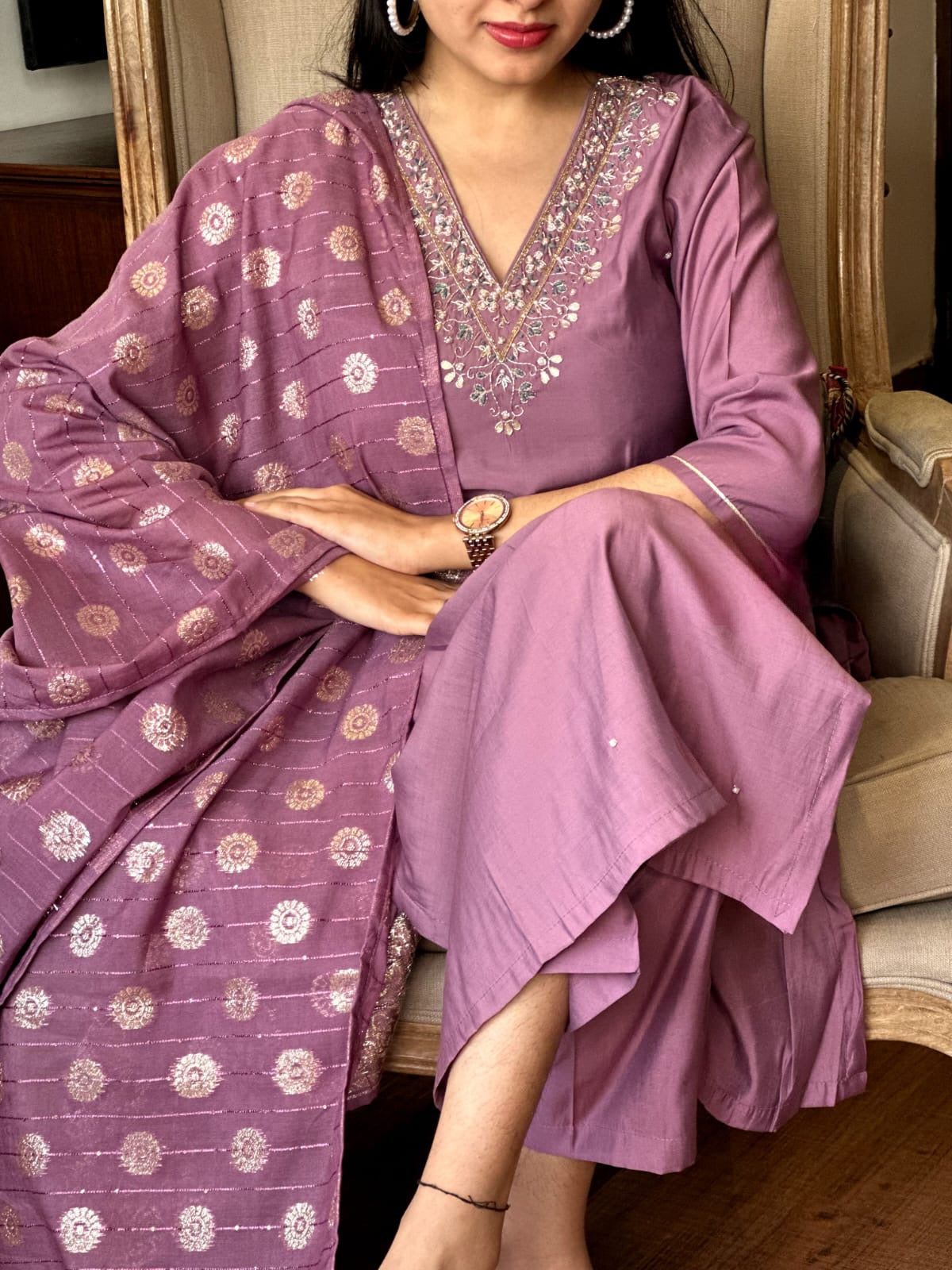 RIGA Viscose Chanderi Jacquard Kurti Set