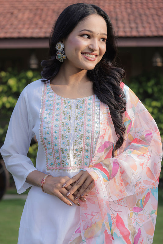 White Designer Kurti Set
