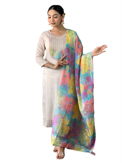 Cream Designer Kurti Set