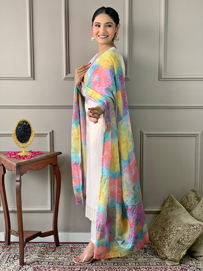 Cream Designer Kurti Set