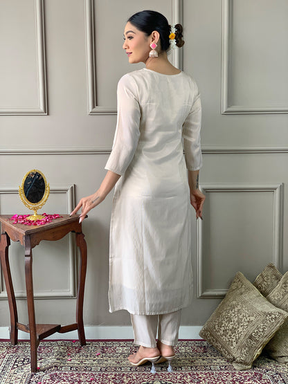 Cream Designer Kurti Set