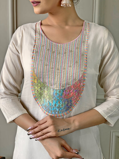 Cream Designer Kurti Set