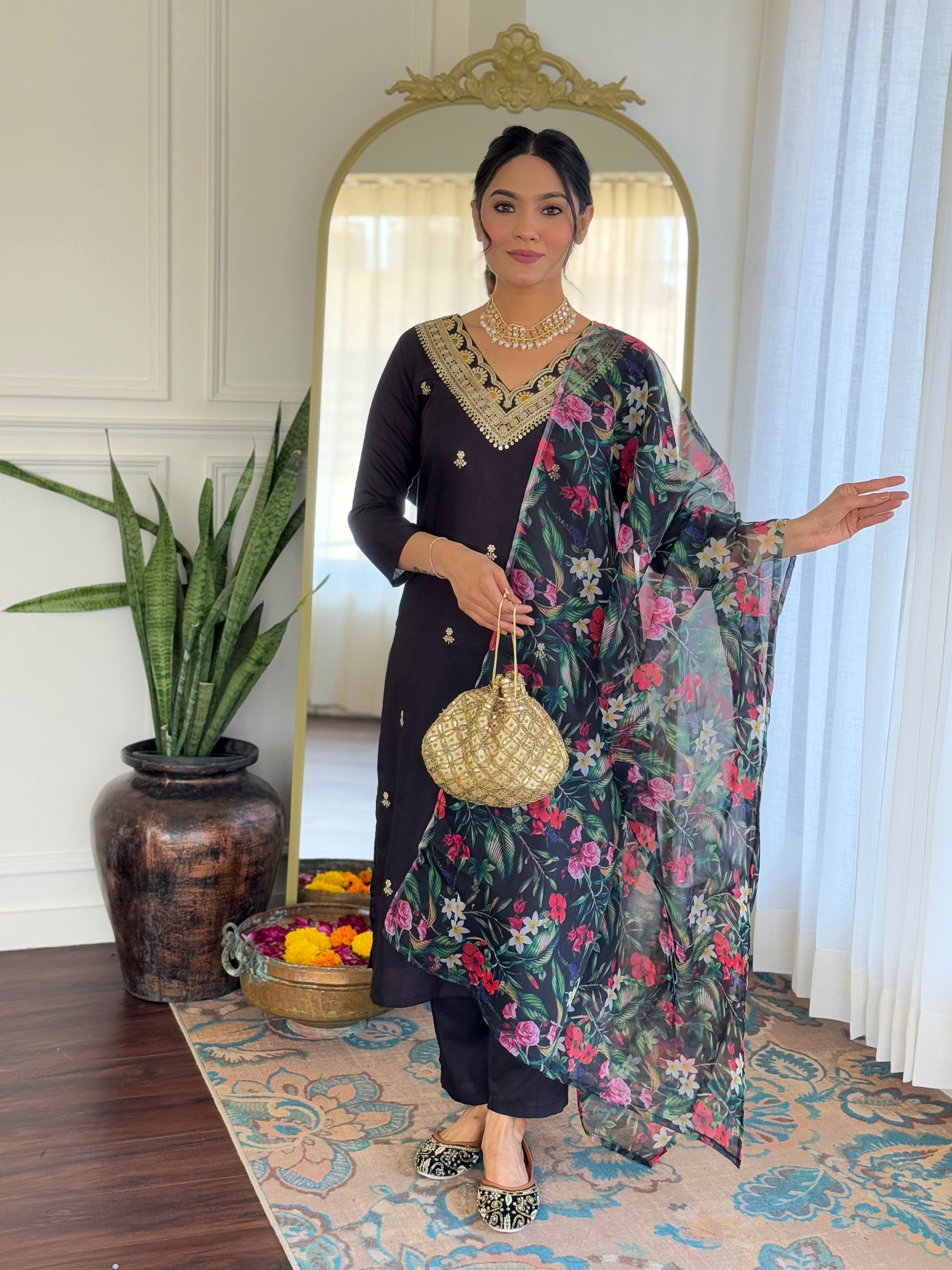 Black Designer Kurti Set