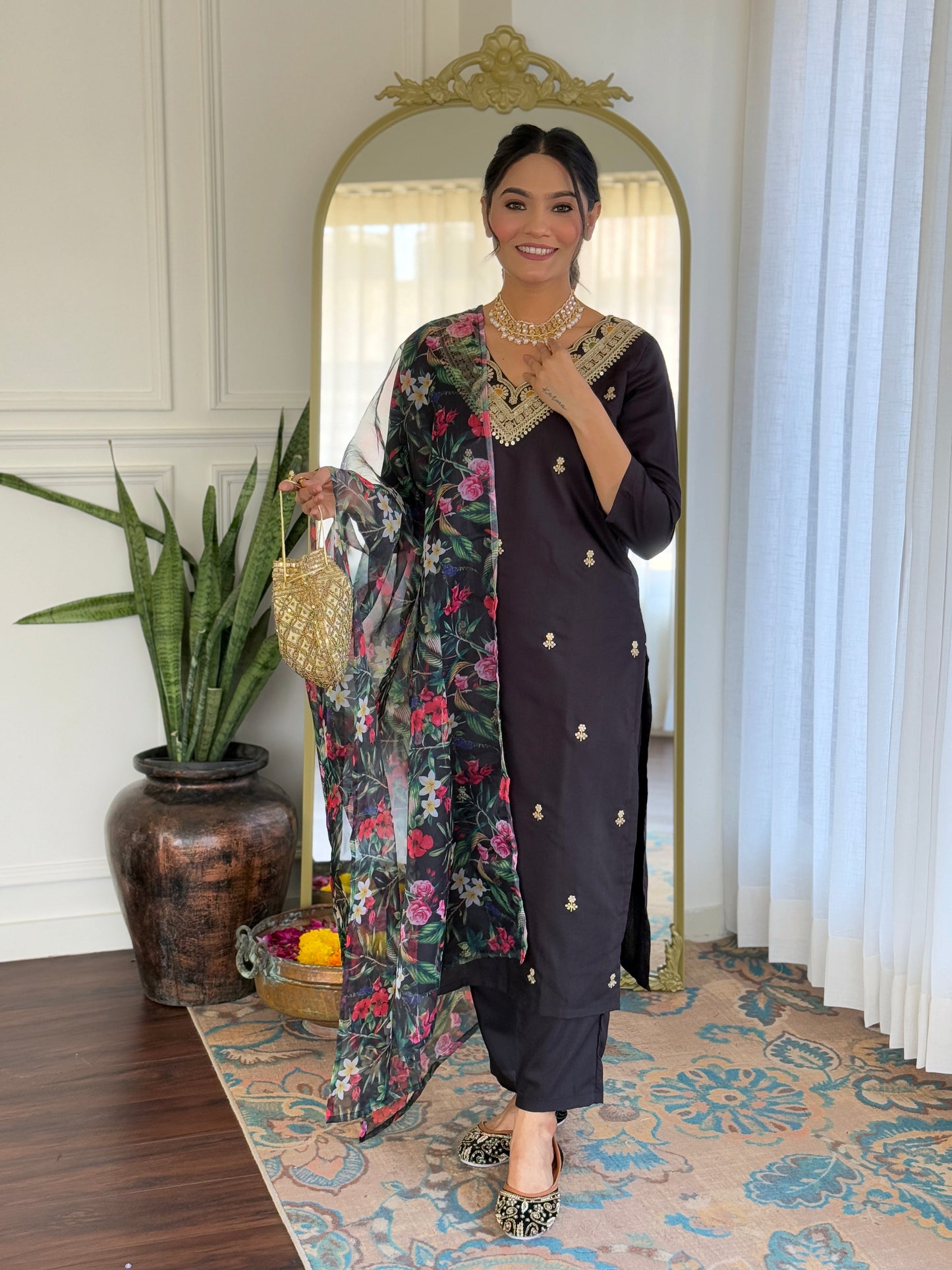 Black Designer Kurti Set